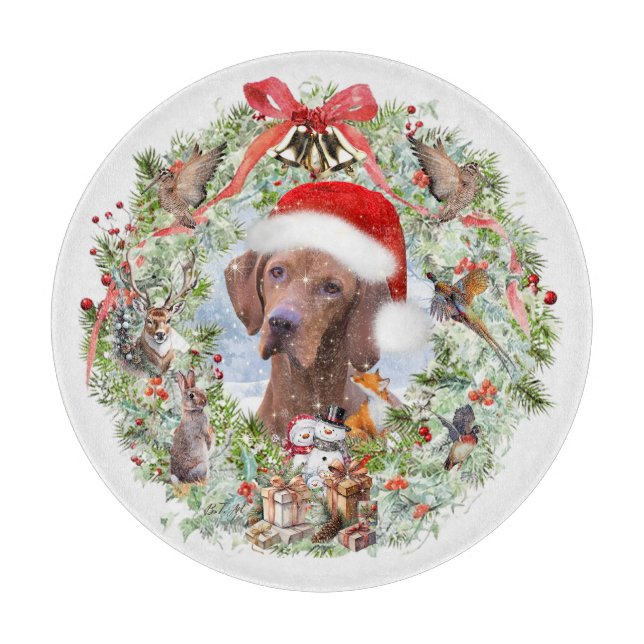 Hungarian Vizsla Christmas wreath Cutting Board (Front)