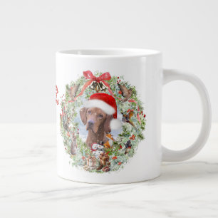 Hungarian Vizsla Christmas wreath Giant Coffee Mug