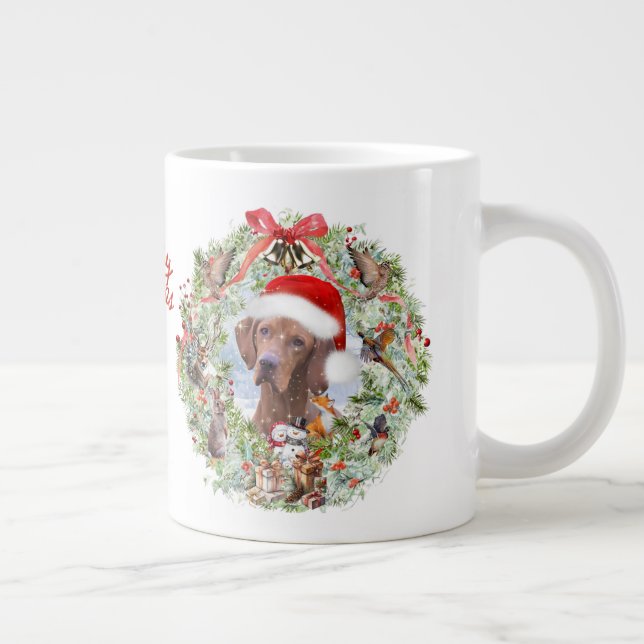 Hungarian Vizsla Christmas wreath Giant Coffee Mug (Right)