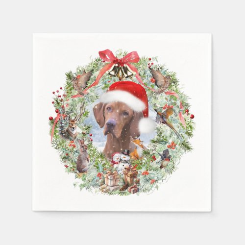 Hungarian Vizsla Christmas wreath Napkins