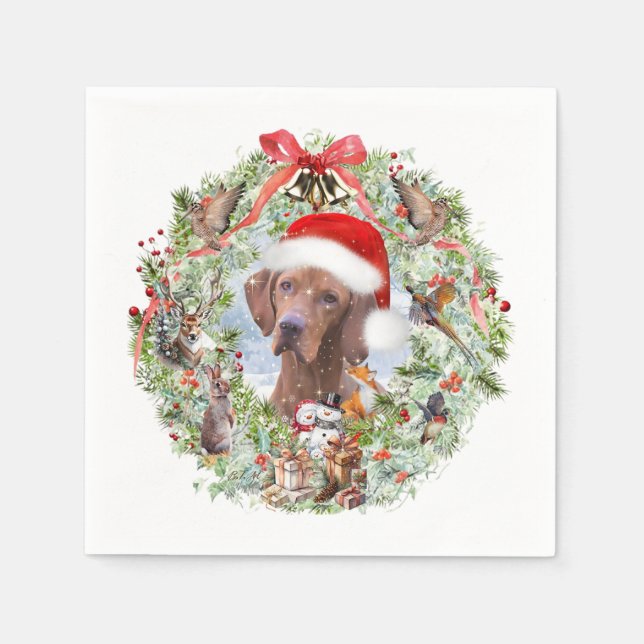 Hungarian Vizsla Christmas wreath Napkins (Front)