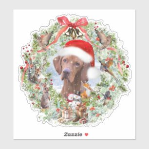 Hungarian Vizsla Christmas wreath Sticker