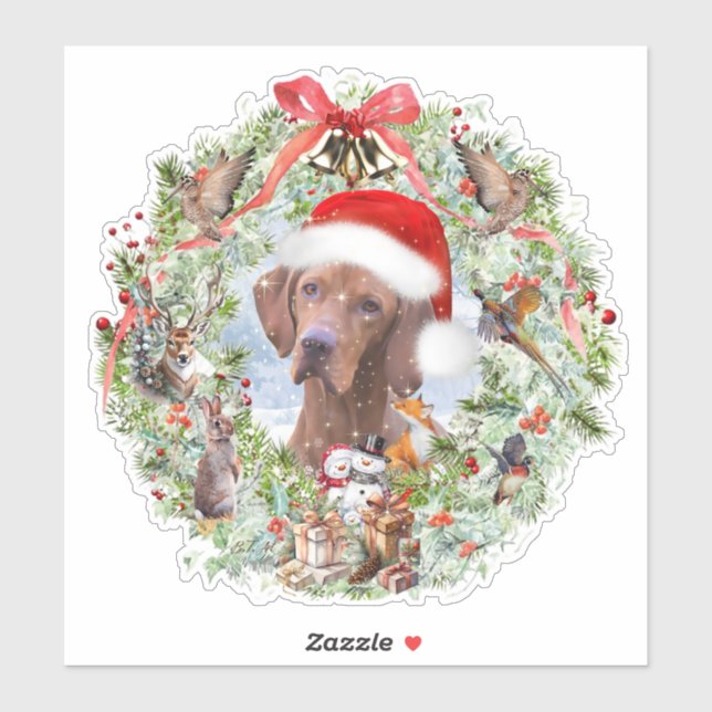 Hungarian Vizsla Christmas wreath Sticker (Sheet)