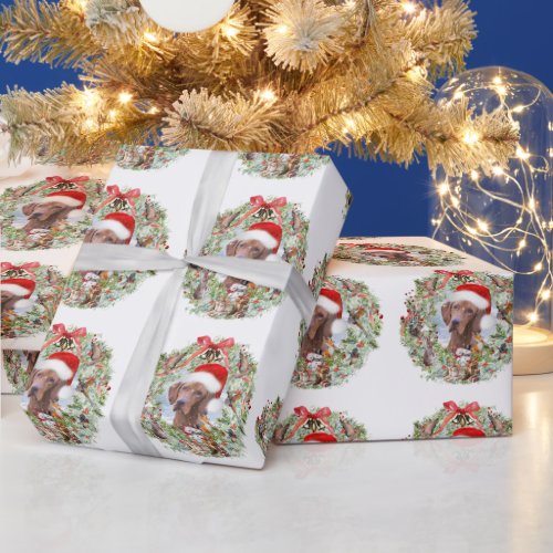 Hungarian Vizsla Christmas wreath Wrapping Paper