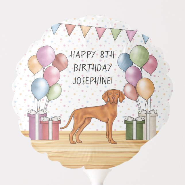 Hungarian Vizsla Colorful Pastel Happy Birthday Balloon (Front)