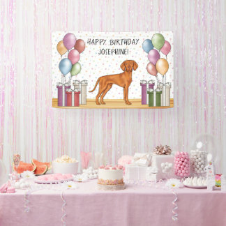 Hungarian Vizsla Colorful Pastel Happy Birthday Banner