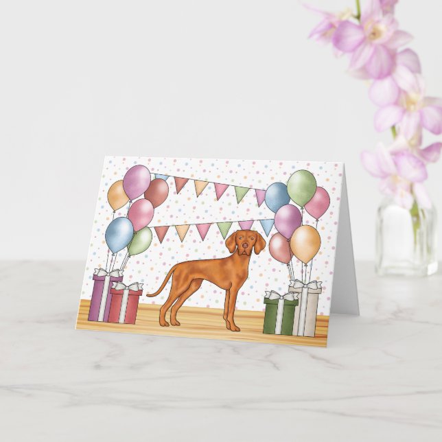 Hungarian Vizsla Colorful Pastel Happy Birthday Card (Orchid)