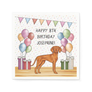 Hungarian Vizsla Colorful Pastel Happy Birthday Napkins