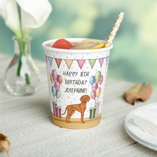 Hungarian Vizsla Colorful Pastel Happy Birthday Paper Cups