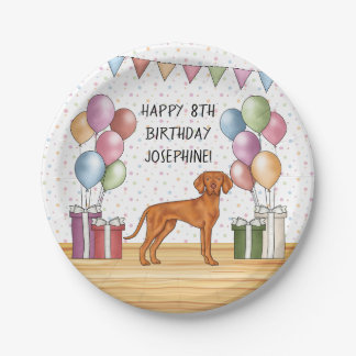 Hungarian Vizsla Colorful Pastel Happy Birthday Paper Plates