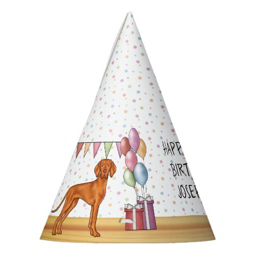 Hungarian Vizsla Colorful Pastel Happy Birthday Party Hat