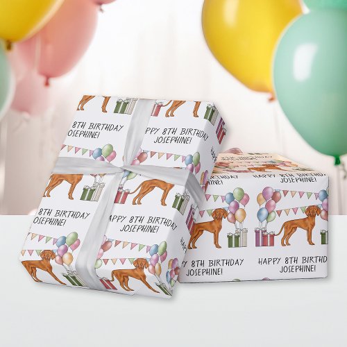 Hungarian Vizsla Colorful Pastel Happy Birthday Wrapping Paper