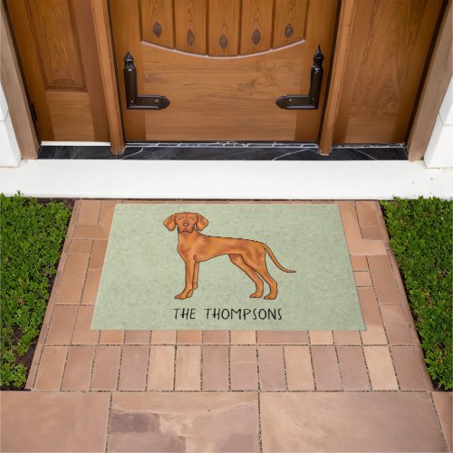 Hungarian Vizsla Cute Cartoon Dog And Name Green Doormat