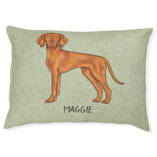 Hungarian Vizsla Cute Cartoon Dog And Name Green Pet Bed