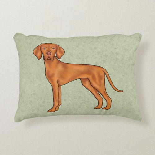 Hungarian Vizsla Cute Cartoon Pointer Dog Green Accent Pillow