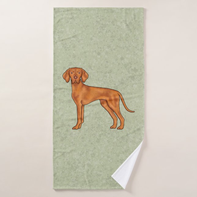 Hungarian Vizsla Cute Cartoon Pointer Dog Green Bath Towel Set (Bath Towel)