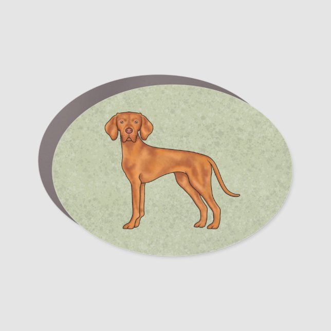 Hungarian Vizsla Cute Cartoon Pointer Dog Green Car Magnet (Front)