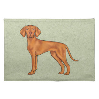 Hungarian Vizsla Cute Cartoon Pointer Dog Green Cloth Placemat