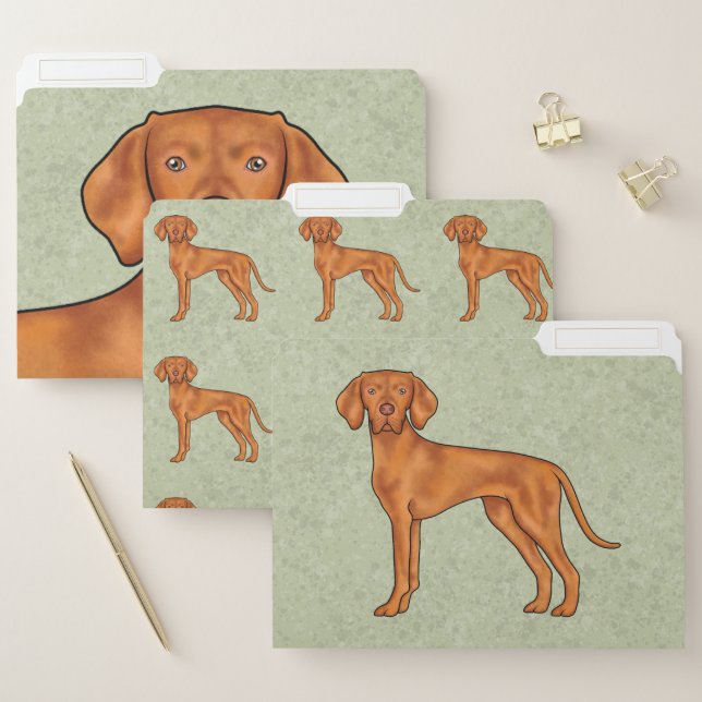 Hungarian Vizsla Cute Cartoon Pointer Dog Green File Folder (Set)