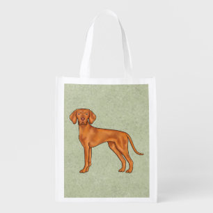 Hungarian Vizsla Cute Cartoon Pointer Dog Green Grocery Bag
