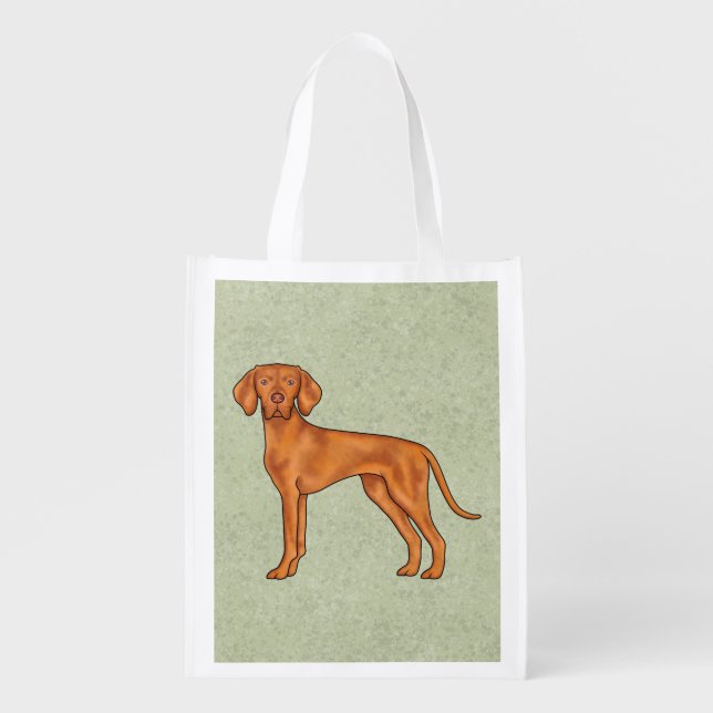 Hungarian Vizsla Cute Cartoon Pointer Dog Green Grocery Bag (Front)