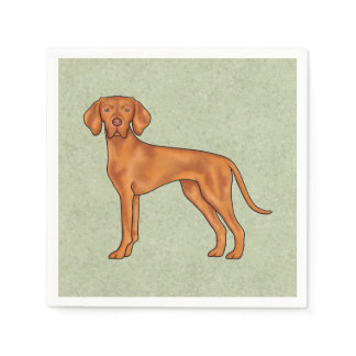 Hungarian Vizsla Cute Cartoon Pointer Dog Green Napkins