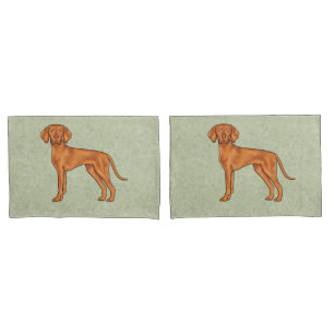 Hungarian Vizsla Cute Cartoon Pointer Dog Green Pillow Case