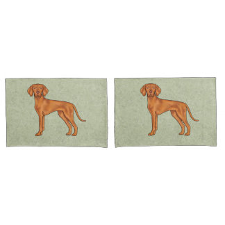 Hungarian Vizsla Cute Cartoon Pointer Dog Green Pillow Case