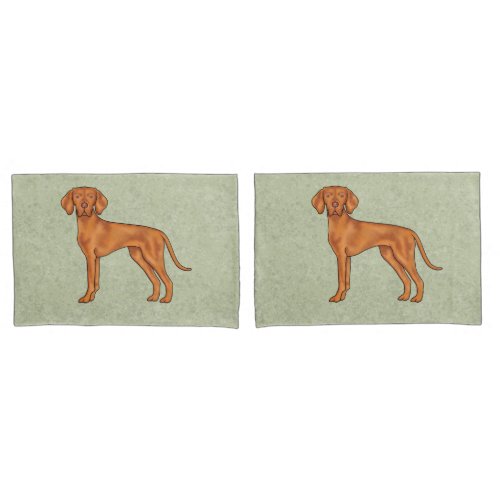 Hungarian Vizsla Cute Cartoon Pointer Dog Green Pillow Case