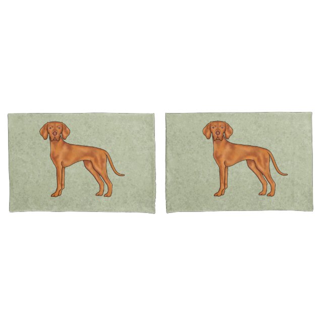 Hungarian Vizsla Cute Cartoon Pointer Dog Green Pillow Case (Front-Set)