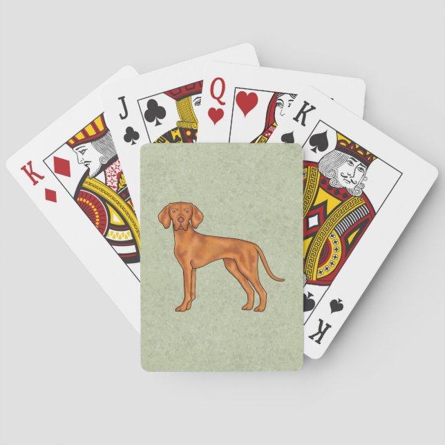 Hungarian Vizsla Cute Cartoon Pointer Dog Green Poker Cards (Back)