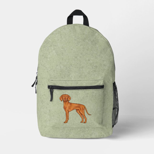 Hungarian Vizsla Cute Cartoon Pointer Dog Green Printed Backpack (Front)