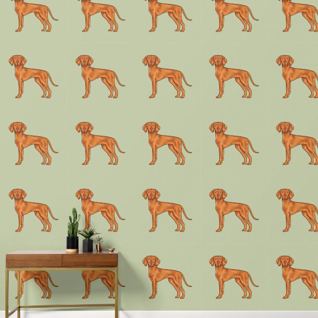 Hungarian Vizsla Cute Cartoon Pointer Dog Green Wallpaper (Hallway)