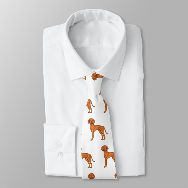 Hungarian Vizsla Cute Cartoon Pointer Dog Pattern Neck Tie (Tied)