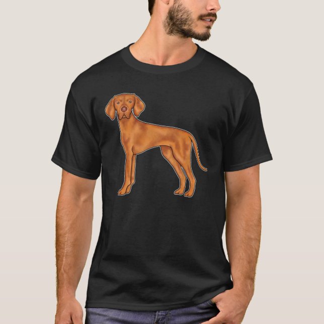 Hungarian Vizsla Cute Cartoon Pointer Dog Standing T-Shirt (Front)