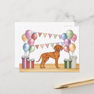 Hungarian Vizsla Cute Dog Pastel Happy Birthday Postcard