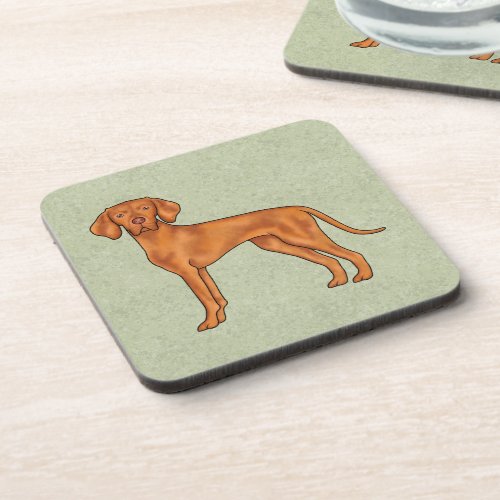 Hungarian Vizsla Cute Pointer Dog Drawing Green Beverage Coaster