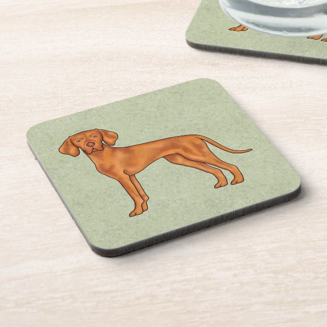 Hungarian Vizsla Cute Pointer Dog Drawing Green Beverage Coaster (Left Side)