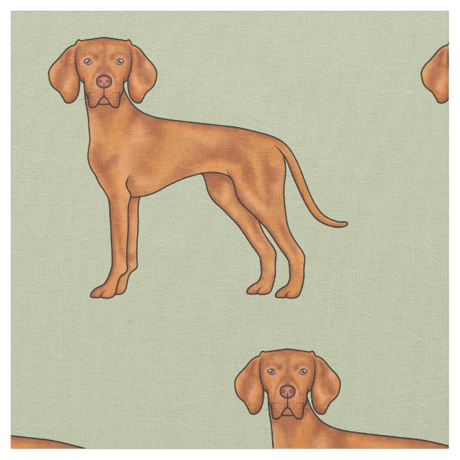 Hungarian Vizsla Cute Pointer Dog Drawing Green Fabric (Close Up)