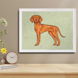 Hungarian Vizsla Cute Pointer Dog Drawing Green Framed Art