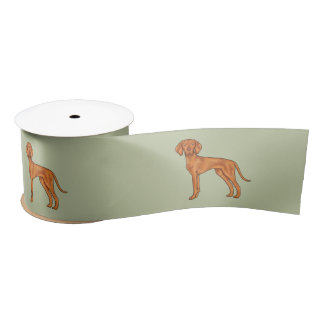 Hungarian Vizsla Cute Pointer Dog Drawing Green Satin Ribbon