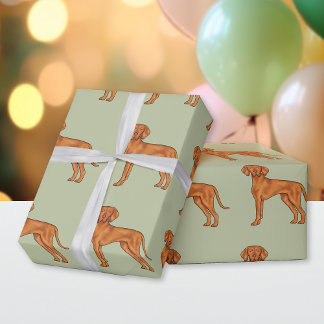 Hungarian Vizsla Cute Pointer Dog Pattern Green Wrapping Paper