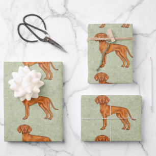 Hungarian Vizsla Cute Pointer Dog Pattern Green Wrapping Paper Sheets