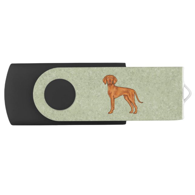 Hungarian Vizsla Cute Pointer Dog Standing Green Flash Drive (Front)