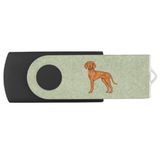 Hungarian Vizsla Cute Pointer Dog Standing Green Flash Drive