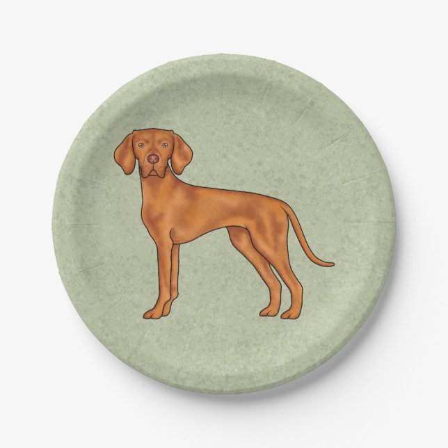 Hungarian Vizsla Cute Pointer Dog Standing Green Paper Plates (Front)