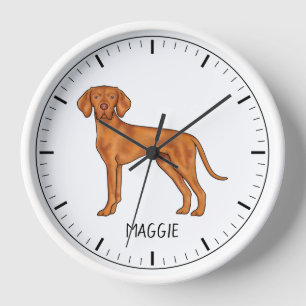 Hungarian Vizsla Cute Pointer Dog With Custom Name Clock