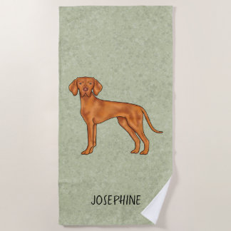 Hungarian Vizsla Cute Pointer Dog With Name Green Beach Towel