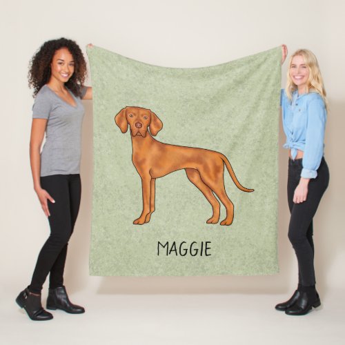 Hungarian Vizsla Cute Pointer Dog With Name Green Fleece Blanket