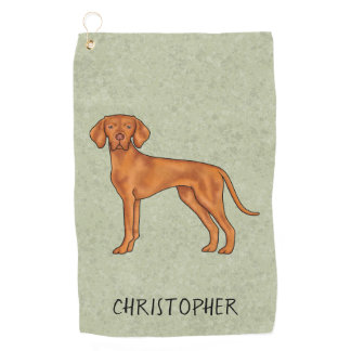 Hungarian Vizsla Cute Pointer Dog With Name Green Golf Towel